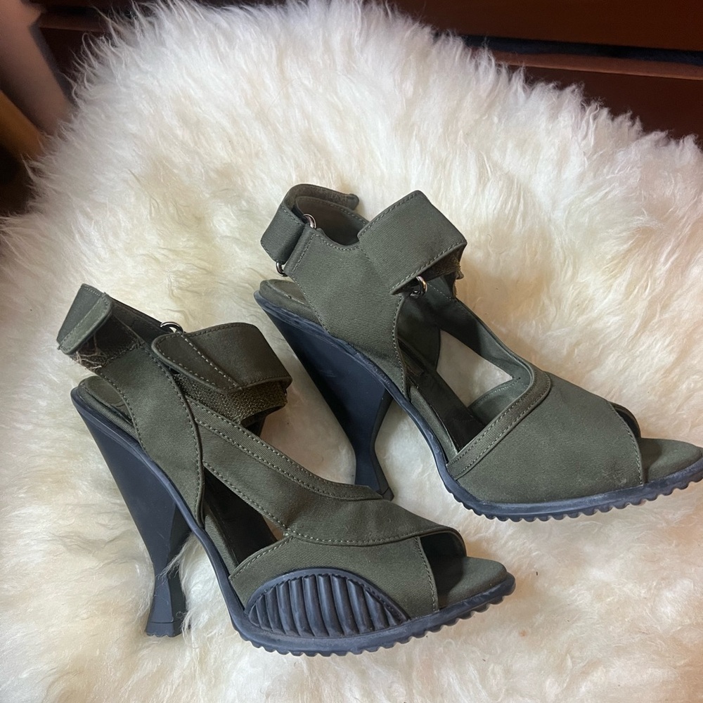 Prada Olive Green Velcro  Heels Size 7